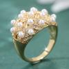 Sparkling Light Luxury Imitation Pearl Golden Plated Ring Women Fashion Elegant Temperament Banquet Wedding Jewelry Accessories