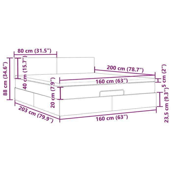 VidaXL Cadre de lit ottoman avec matelas noir 160x200 cm velours, cadre de lit, cadre de lit rembourré, cadre de lit ottoman 3311713