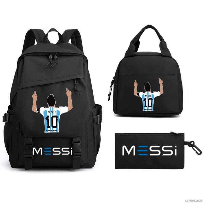 Football Star Peripheral Backpack, Primary And Secondary School Student Schoolbag Three-Piece Set, Lunch Bag, Pencil Bag Set, College Style