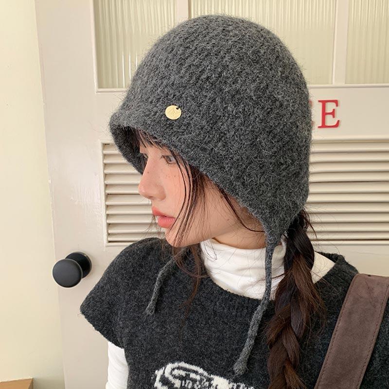 Knitted Strap Headgear, Women's Autumn and Winter Cold-proof and Warm Wool Hat, Small Face, Big Head Circumference, Ear Protection Hat