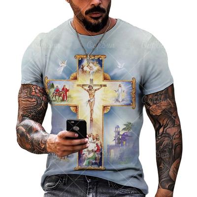Zomer heren Jezus Christus T-shirt 3D Cross Gedrukt Korte Mouw Tops Vintage Religie T-shirts Oversized T-shirt Man Kleding