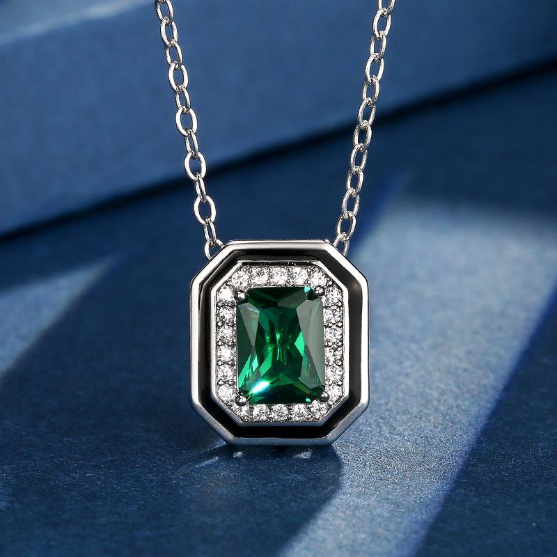 Schmuck Kupferboden Vergoldet Retro Simulation Smaragd Quadrat Diamant Einfacher Wind Anzug Weiblich 6 * 8-5 * 7