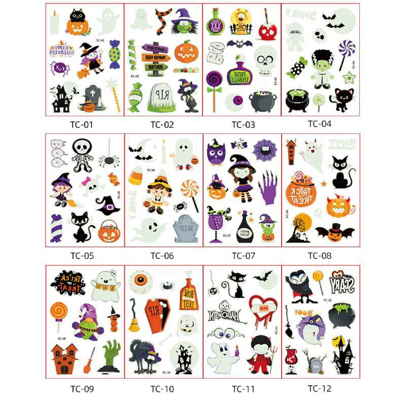 Childrens Halloween Glowinthedark Pumpkin Tattoo Stickers For Party Decorations