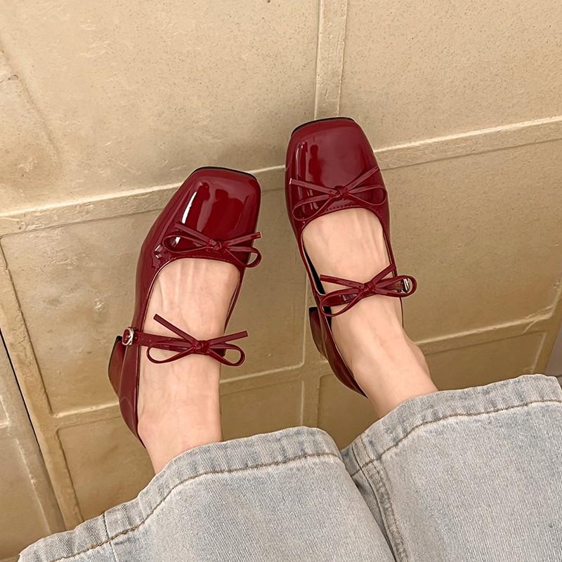 Fashion Temperament Round Toe Bow One Strap Mary Jane Shoes Women's 2025 Spring Light Mouth Block Heel Silver Single Shoes