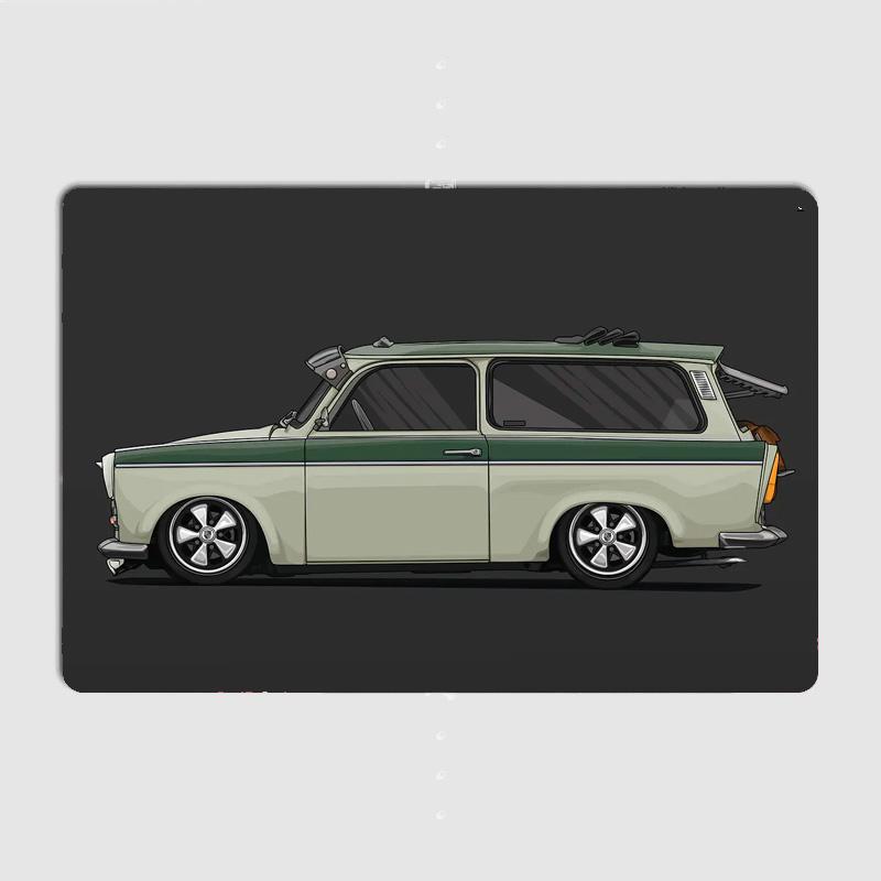 VW GT2 53B MK1 BBS MK3 Trabant 601 Oldtimer Wandkunst Poster Metall Innenbereich Heimwanddekoration Blechschild Dekoration Raumdekoration