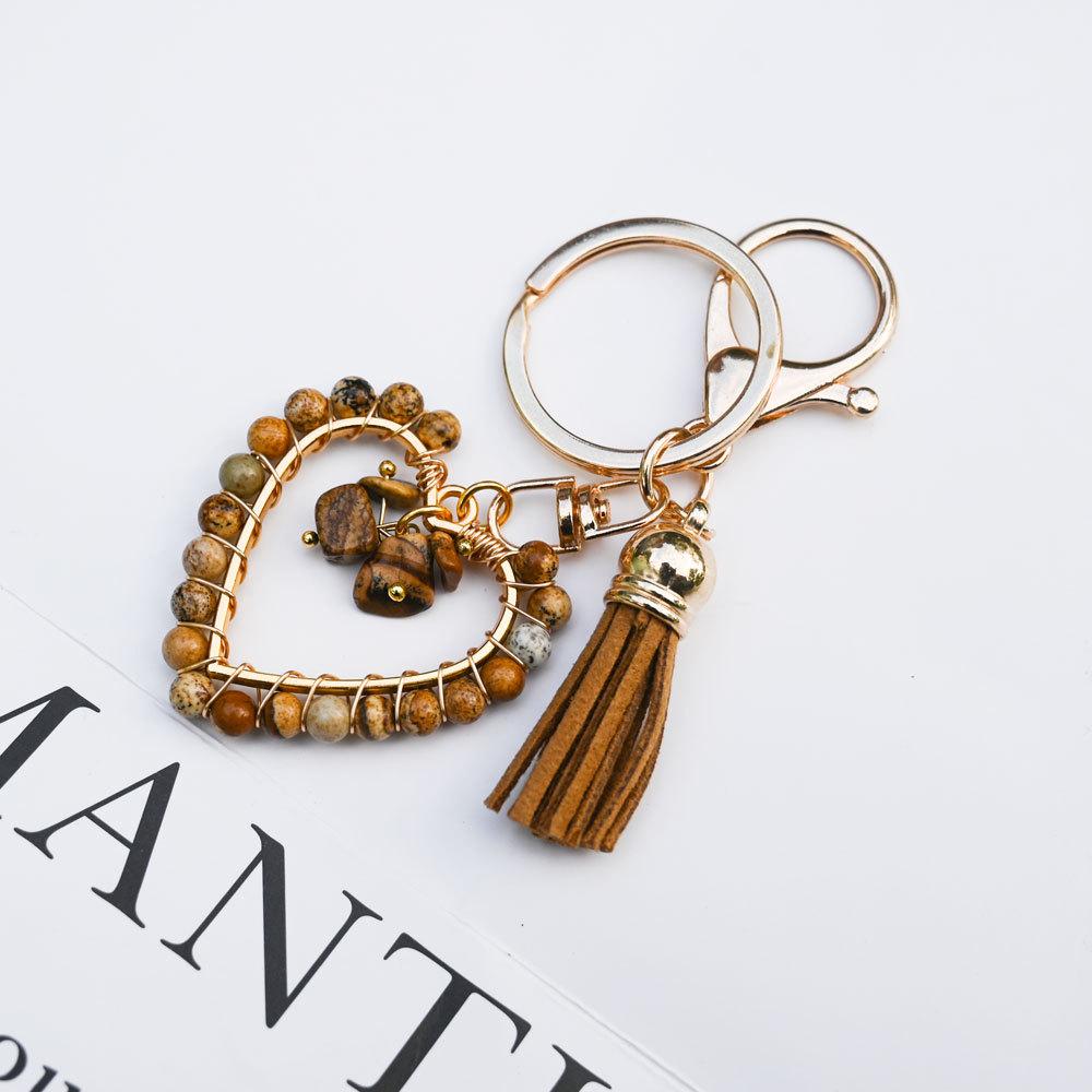 Natural stone keychain, bag pendant, bohemian style, creative decoration, heart-shaped jewelry