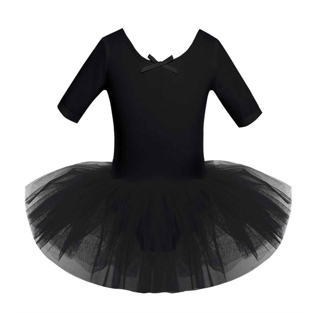 Małe duże dziewczynki z krótkim rękawem Tutu tiulowa baletowa gimnastyka trykotowa sukienka Dancewear