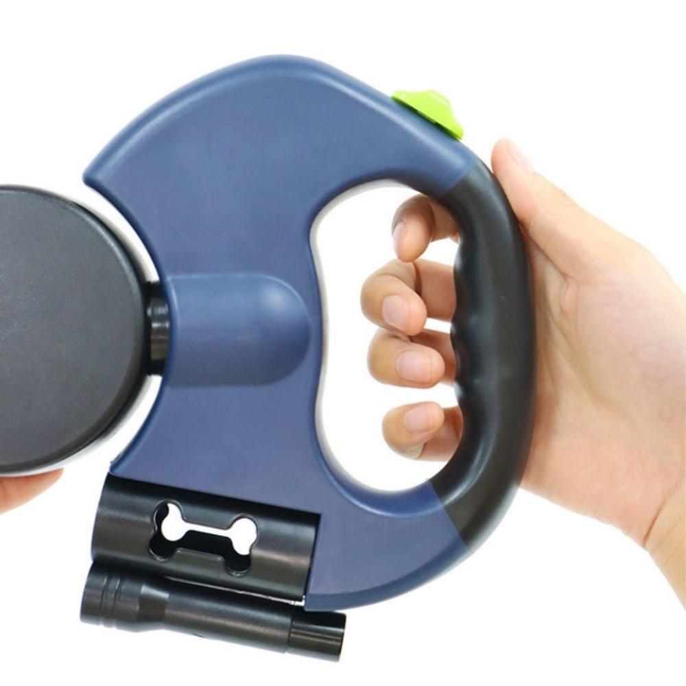 Auto Retractable Double-Ended Dog Leash 3m 1 Tow 2 Retractable Double Dog Leash with Flashlight and Bag Dispenser Pet Supplies
