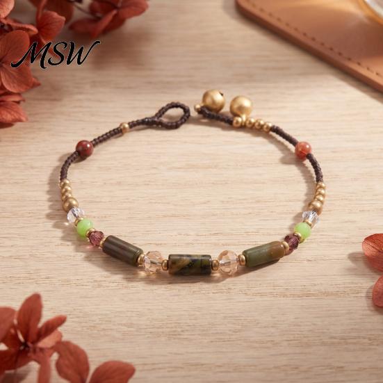 Stackable Layered Bamboo Bracelet Bohemian for Women, Handmade Joint Beaded Boho Style Bangle Bracelet, Ethnic Summer Jewelry Adjustable Slide Buckle