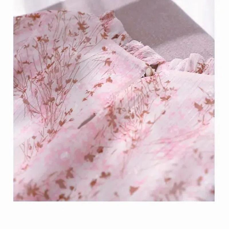 2025 Spring Chiffon Shirt Fragrant Puff Sleeves Women's Top Fashionable Ruffle Floral Loose Florals