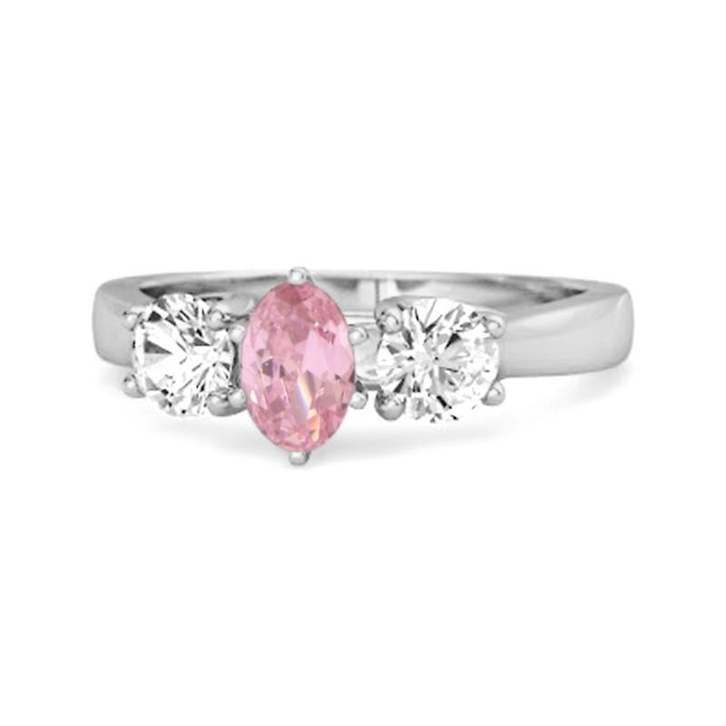 Three Stone Natural Pink Zirconia 925 Sterling Silver Engagement Women Wedding Ring 12