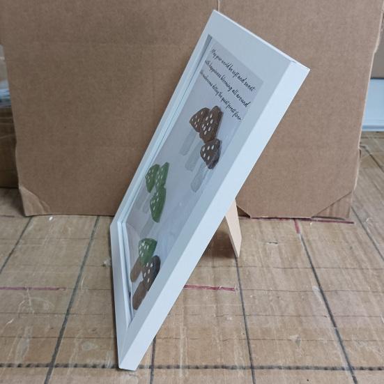 Handmade Sea Glass Wall Art Decor Decorative Sea Glass Mushroom Framed Artwork Gift for Women Mom Wife Best Friends