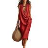 2026 European-American Women's Casual Loose Cotton Linen Swing Neck Dress