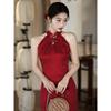 Red morning robe women's new Chinese cheongsam toast dress bride improved young sleeveless neck wedding engagement dress