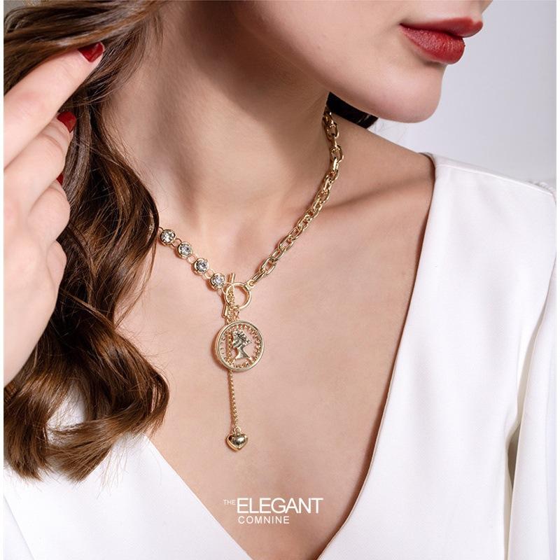 JMXD-European and American retro fashion beauty avatar metal collarbone chain light luxury niche hip-hop chain necklace