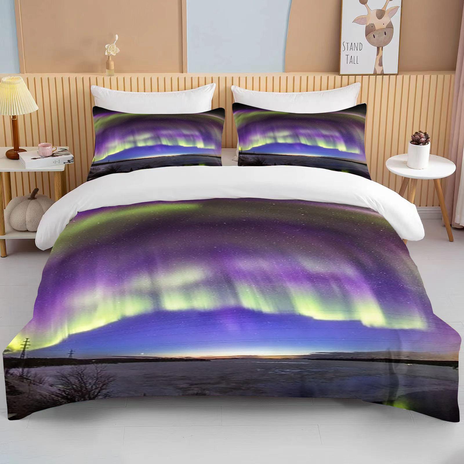 

10 размеров Набор постельного белья с видом на Северное сияние Пододеяльник Набор для кровати Покрывало для одеяла Наволочка Комплект постельного белья размера Кинг Куин для взрослых EU single(135x200cm)