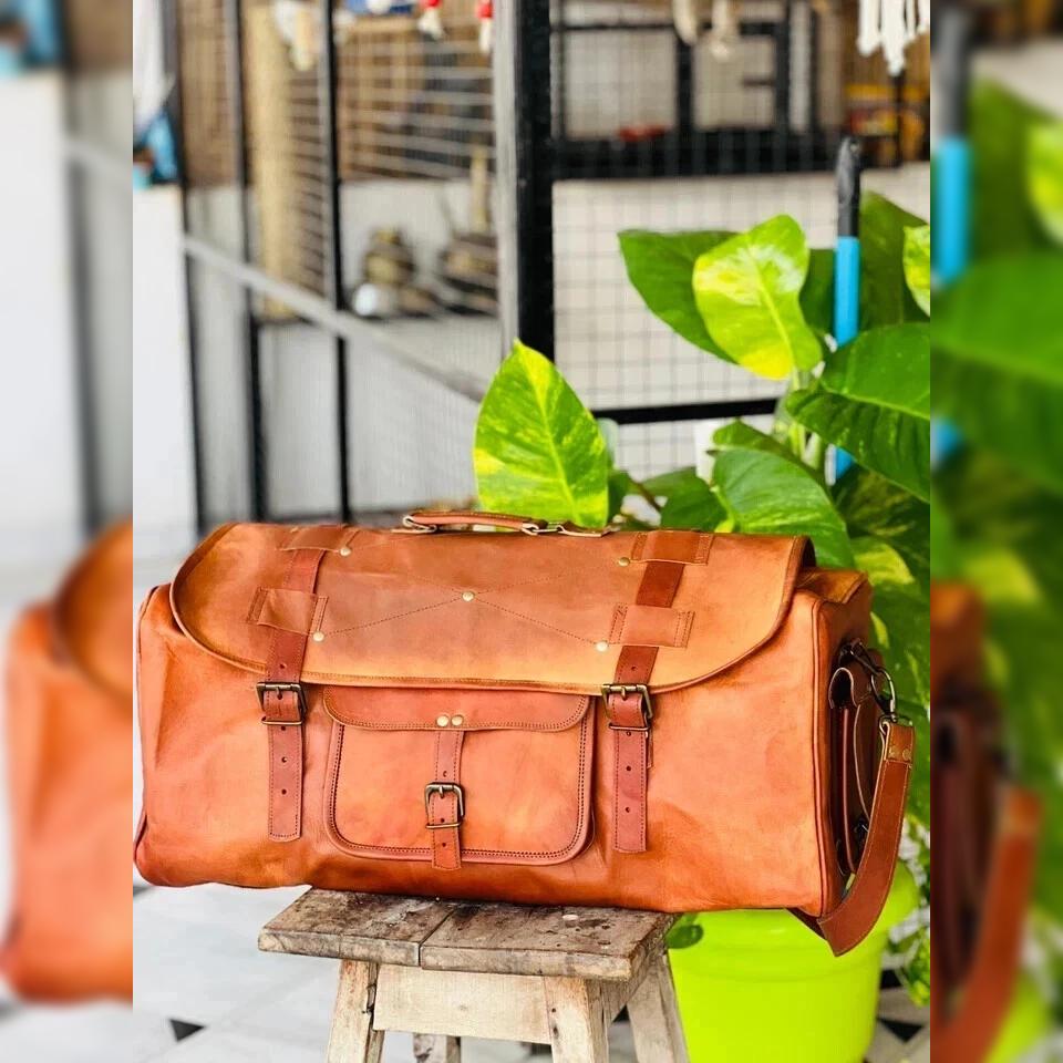 

Leather Travel Duffel Genuine Gym Vintage Goat Duffle bag 25 inch