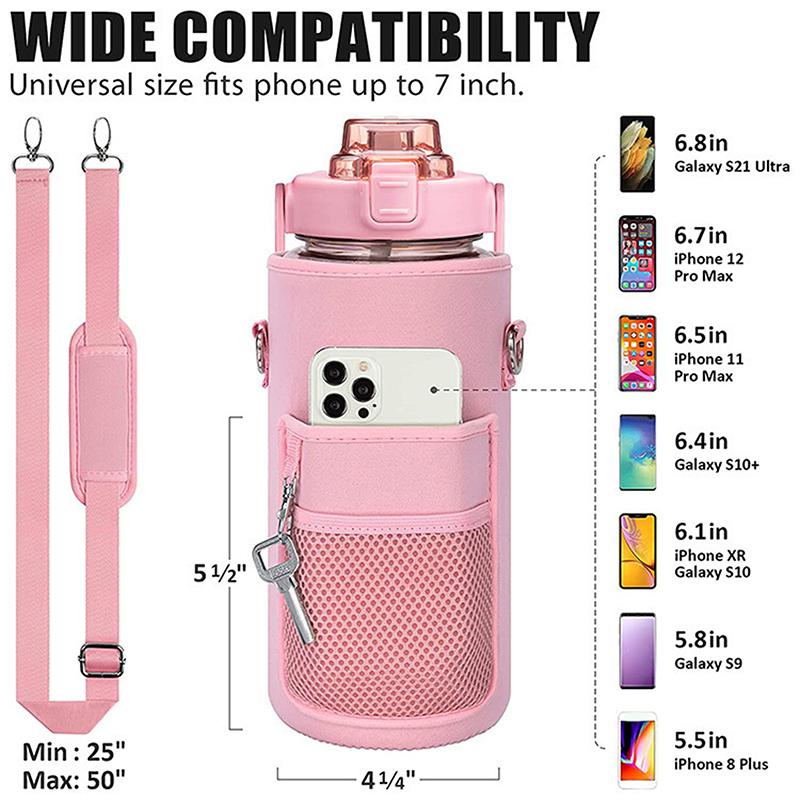 Portable Water Bottle Carrier Bag With Phone Pocket For Stanley 64Oz Tumbler With Handle Neoprene Water Bottle Holder Pouch