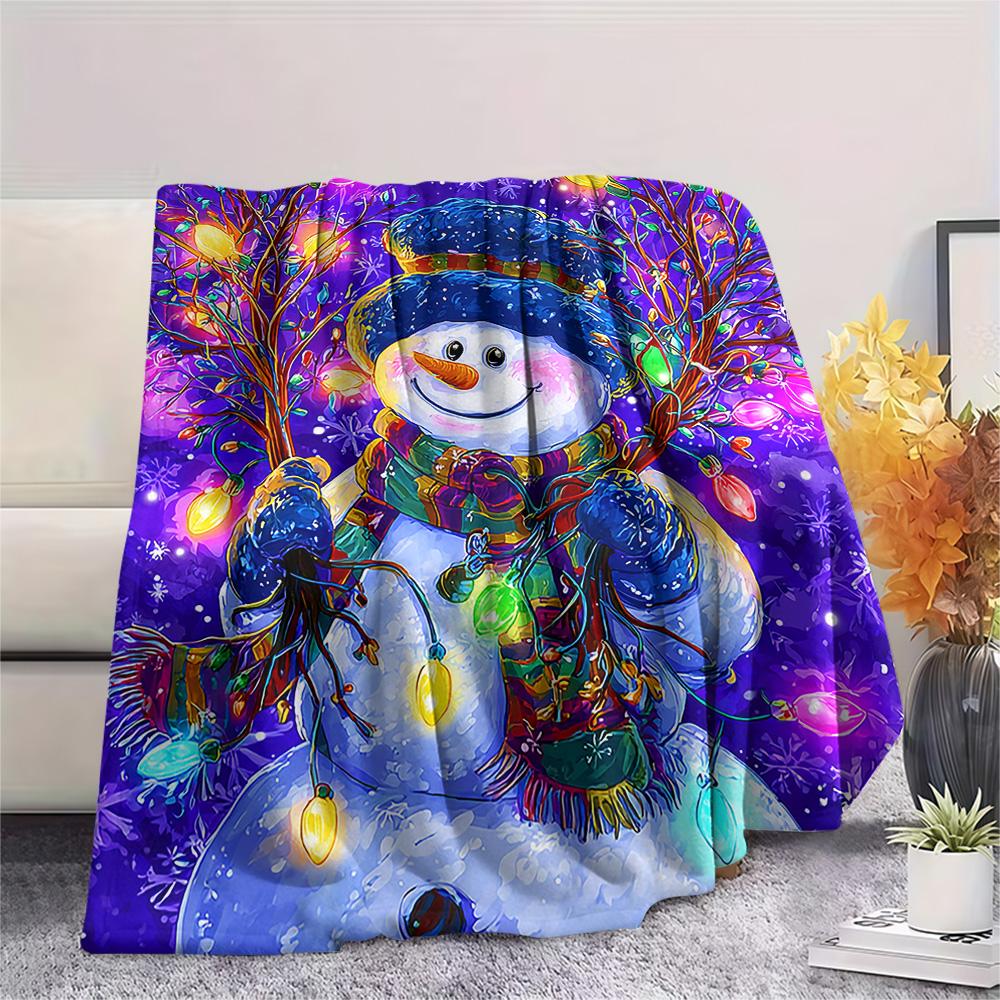 Schneemann-Print Flanelldecke, Hohe Qualität, Bequem für alle Jahreszeiten, Heimdekoration, Wärme und Komfort, Perfekt für Weihnachtsgeschenke