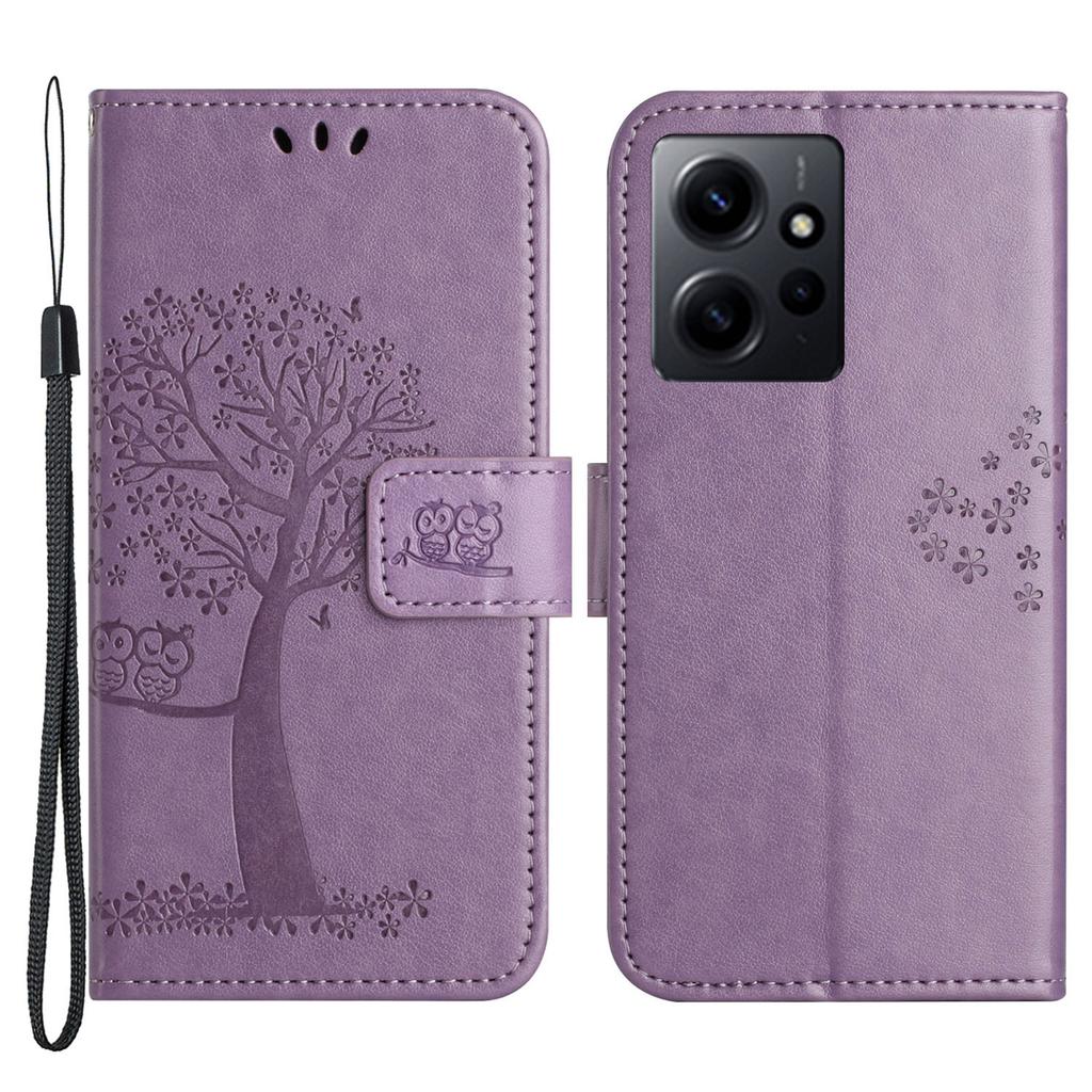 For Xiaomi Redmi Note 12 4G Owl Tree Imprinted Pattern Phone Wallet Case PU Leather Stand Phone Cover