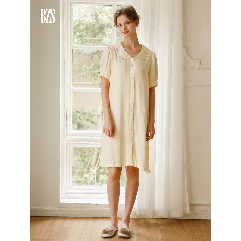 2024 Summer Cooling Fast Breathable Comfortable Short Sleeve Skirt Tribute Satin Cotton Silk Comfortable Embroider Home Wear Outwear Nightdress