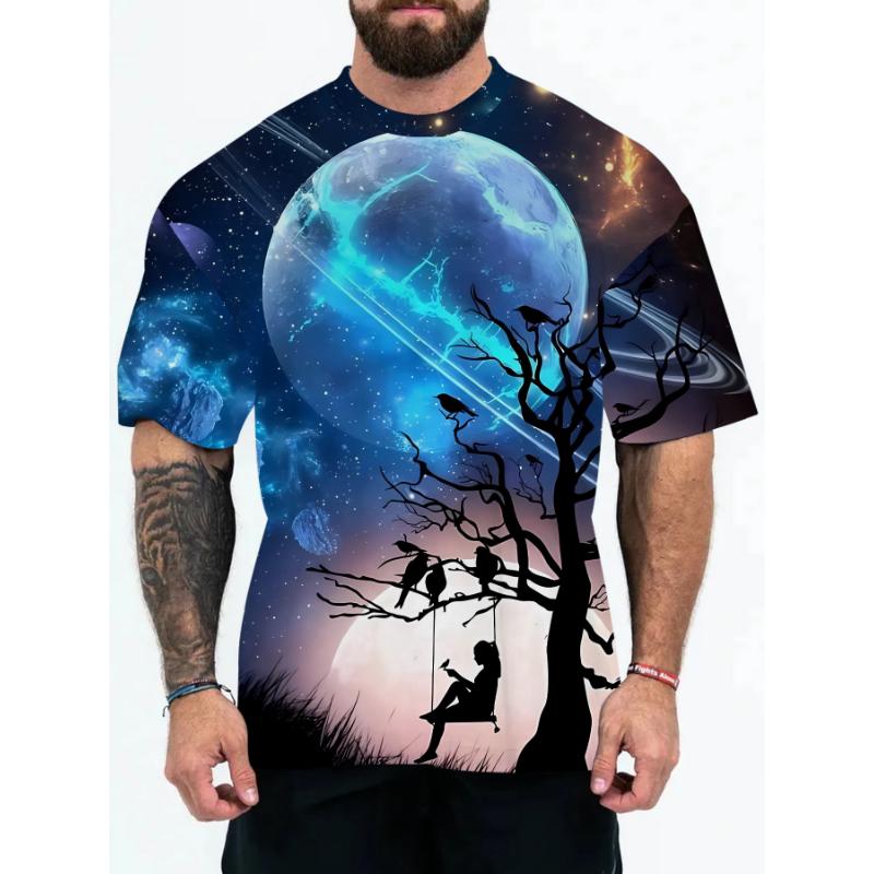 T-shirt Casual à Manches Courtes et Col Rond pour Homme - Impression Couleur 3D - Mode Casual