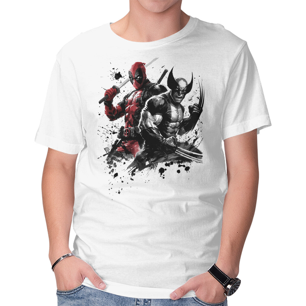 Unisex Crew Neck T-Shirt Claws And Katanas Graphic Short Sleeve Casual Tee L