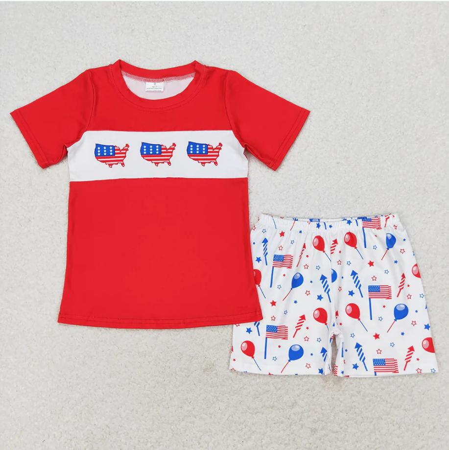 Sibling Boys Baby Girls 4th of July Flags Balloons Kids Outfits Sets