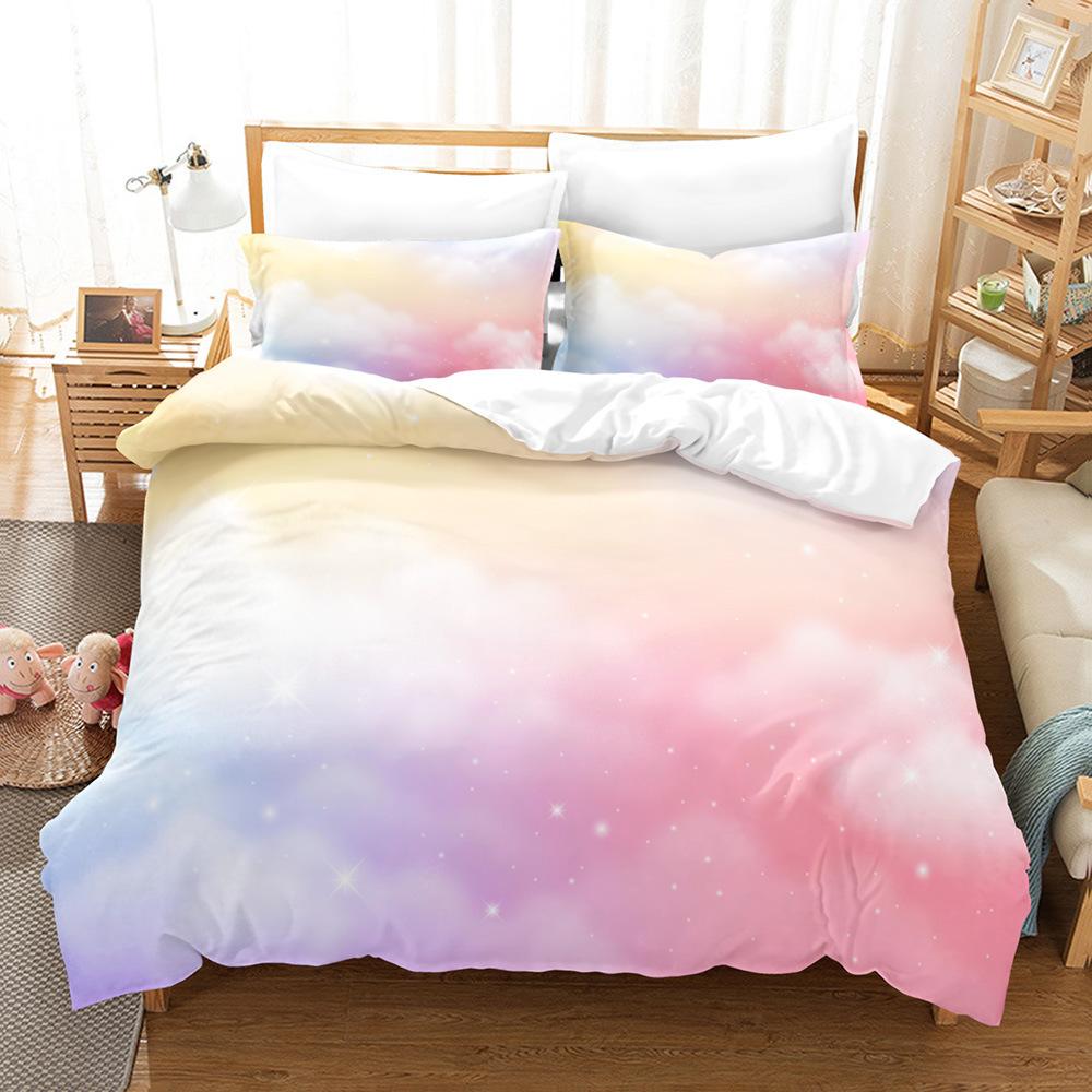 Cloud Sky Duvet Cover Set Pink Blue Cloud Rainbow Pattern King Queen Twin Full Size For Kids Boys Girls Polyester Bedding Set