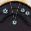 Retro Sunflower Pendant & Synthetic Emerald Stud Earrings with Open Ring - Gemstone Set for Women