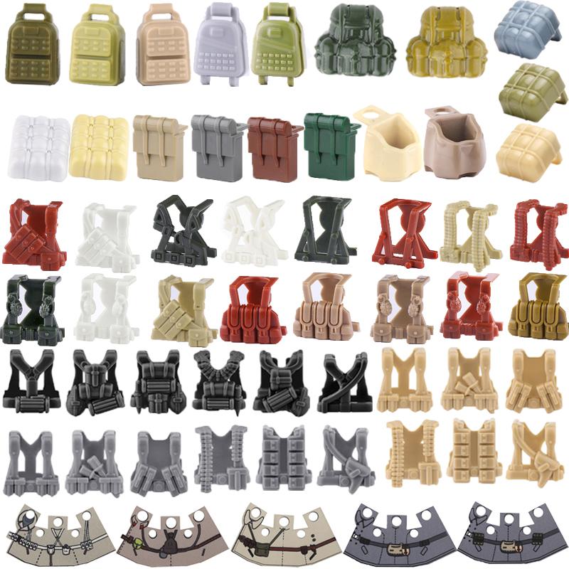 Military Building Blocks Accessories Military Backpack Color Printed Coat Camouflage Body Armor Gift Boy Toy Mini Bricks