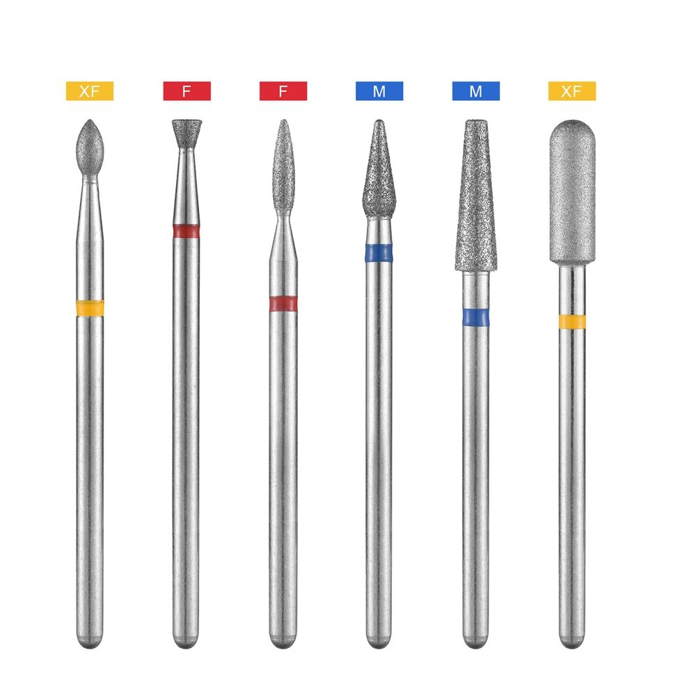 6pcs Nail Dill Bits Diamond Milling Cutter for Manicure 3/32" Burr Electric Nail File Cuticle Remover Tool