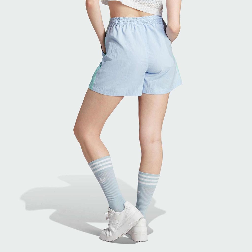 Adidas Originals Trefoil Logo Striped Elastic Waist Regular Fit Shorts Women Bottoms Light-Pink Blue IT8164