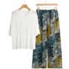 Pajamas Women's Spring and Summer New V-neck Short-sleeved Cotton and Linen Pants European and American Large-size Loungewear Two-piece Set