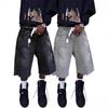 Unisex Vintage Gewaschene Jeansshorts Gerade Lockerer Schnitt Mittlere Leibhöhe 5/7 Länge Baumwollmischung Lässige Hosen Teenager Erwachsene