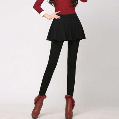 Women Fall Winter Pants Fake Two-piece High Elasticity A-line Pleated Skirt Patchwork