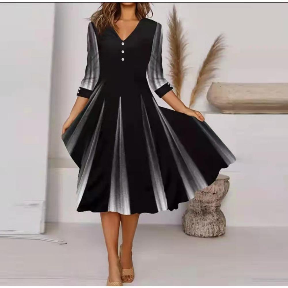 

JPNTKY Женская мода осень-зима с длинным рукавом и V-образным вырезом повседневные платья XXXL