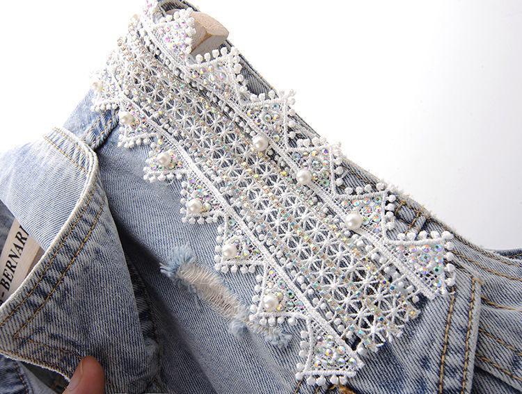 2023 Korean Lace Beaded Denim Sleeveless Vest for Women
