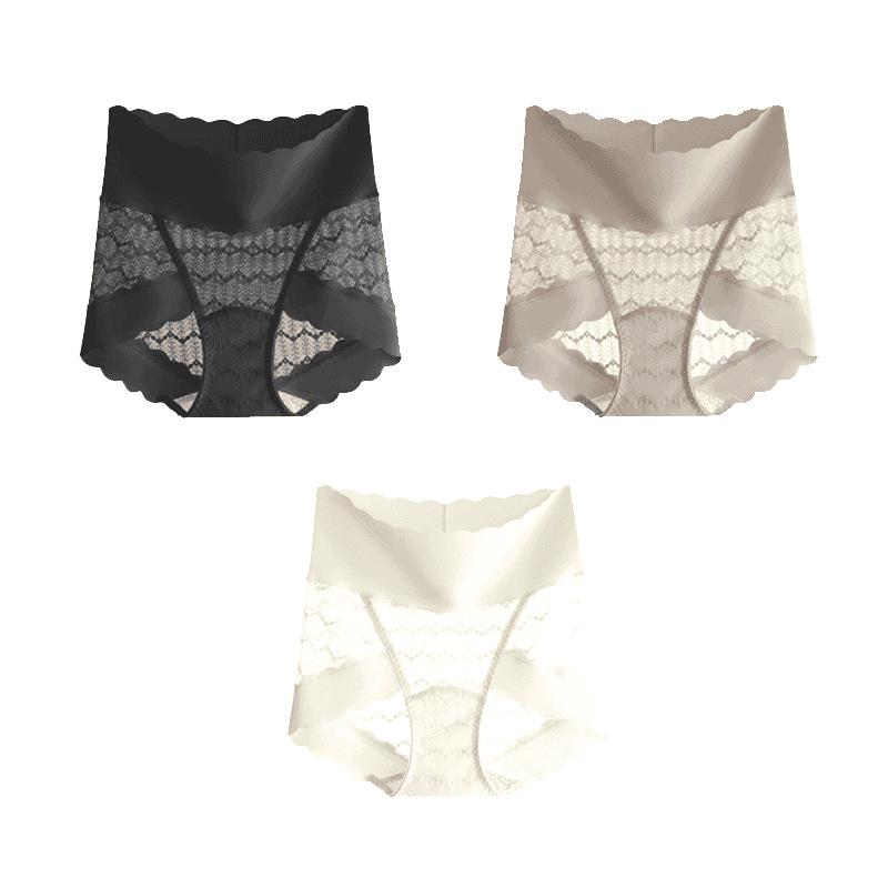Popular Seamless High-Waisted Light Lace Tummy Control Silk Panties for Women L (50-60 kg)