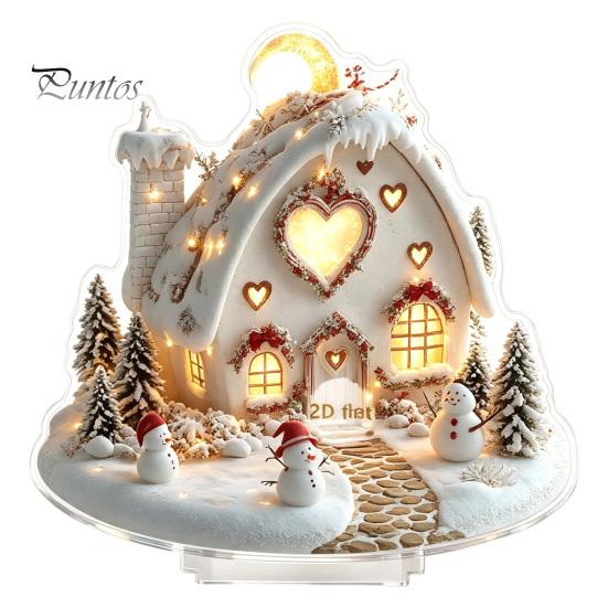 Christmas Party Centerpieces Winter Ornaments, Double-sided Acrylic Snowman/Santa Claus/Reindeer/Cottage Table Xmas Fireplace Decorations for Holiday