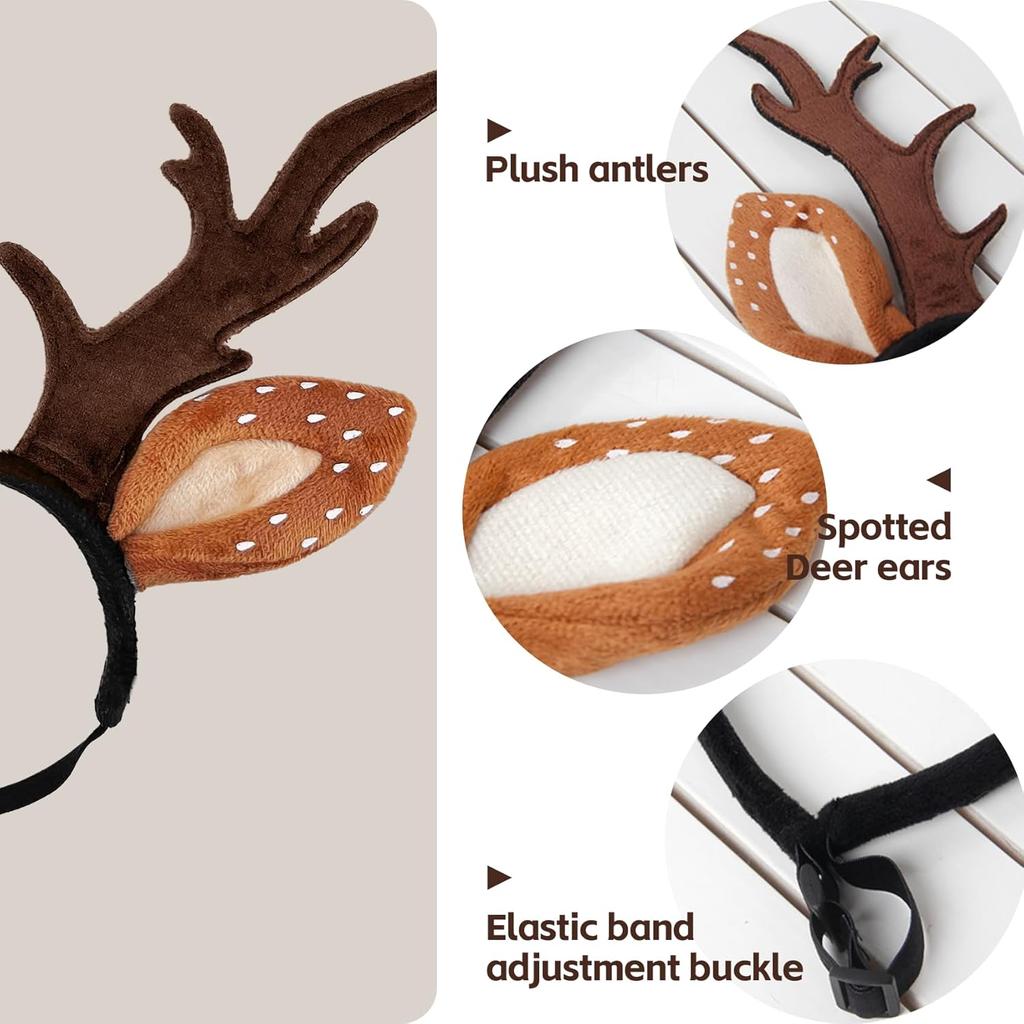KUDES Dog Cat Christmas Reindeer Antlers Headband Classic Adjustable Elk Hat Headwear Pet Deer Cospaly Costumes Accessories (M(for Small Medium