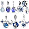 925 Silver Blue Moon Star Charms Beads Fit Bracelets Bag Keychain Charms Beads Pendant Diy Women Jewelry Gift