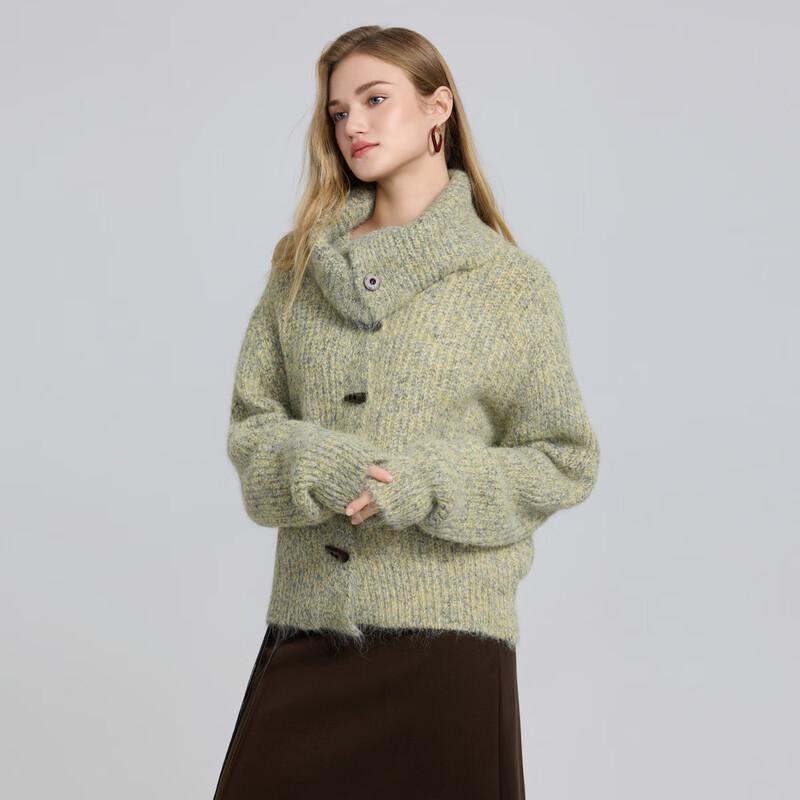 Women's Long-Sleeve Stand-Collar Wool Knit Cardigan