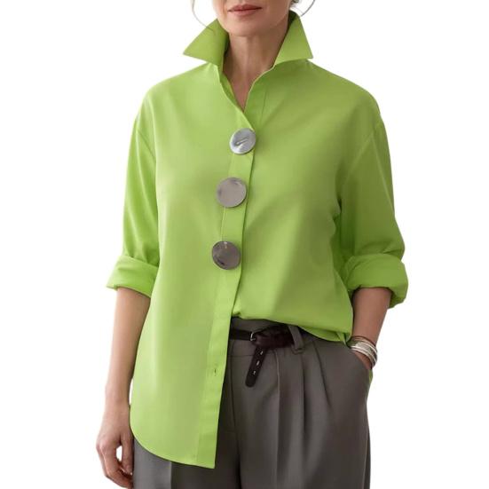 

Women Shirt Lapel Long Sleeve Loose Fit Shirt Tops Metal Buttons Pure Color Summer Shirt Work Parties Casual XL