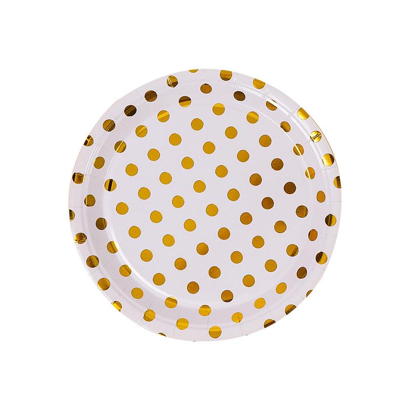 Pack Of 16 Disposable Plate Set Pink Bronzing Polka Dots Birthday Party Cutlery Cupcake Plate