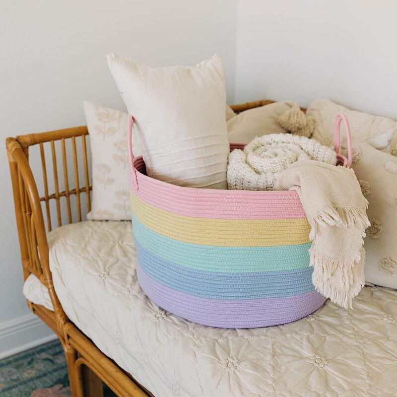 miflame Large Rainbow Cotton Rope Storage Basket