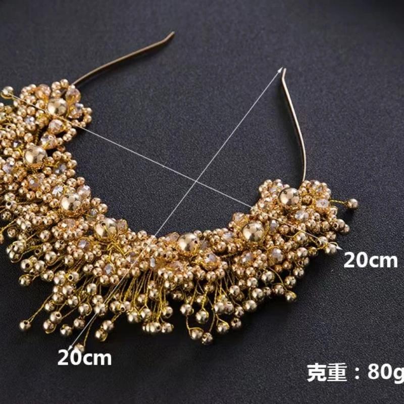 Gold Color Pearl Flower Headband Hairband Tiara for Women Pageant Bridal Wedding Hair Accessories Jewelry Crown Tiara Headband