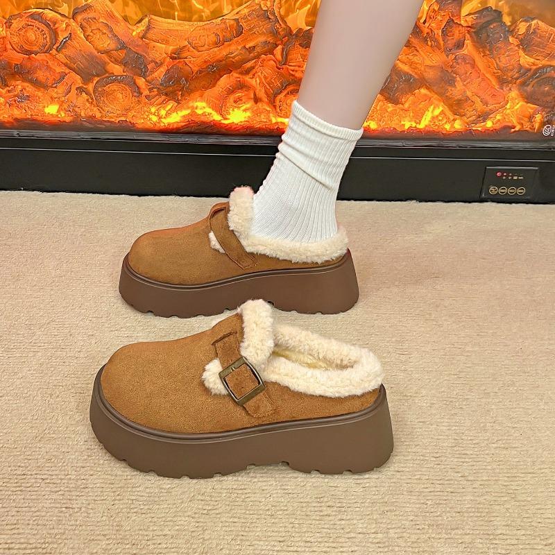 Autumn and winter new fashion lazy plush cotton shoes thick-soled outer wear bag head half slippers women