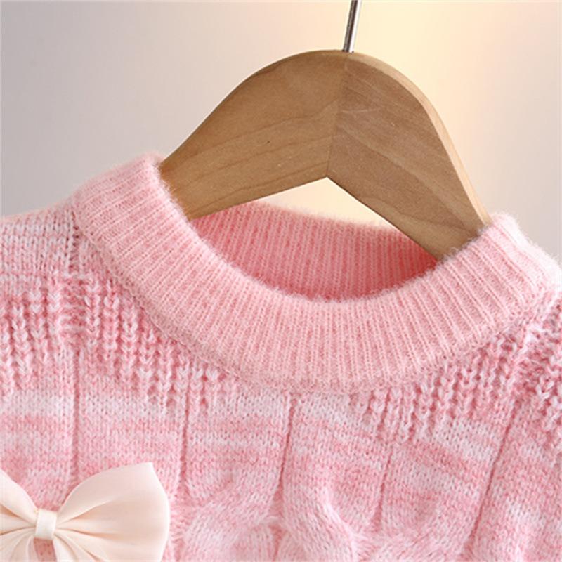 Mädchenpullover Farbverlauf Regenbogen Verdickt Mit Samt gefüttert Herbst- und Winterkleidung Kinder Strickwaren Westlicher Stil Baby Mädchen Unterhemd