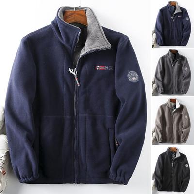 Herren-Winter-Fleecejacke mit Tasche, langärmelig, Stehkragen, Reißverschluss, dick, warm, wärmespeichernd, Outdoor-Mantel